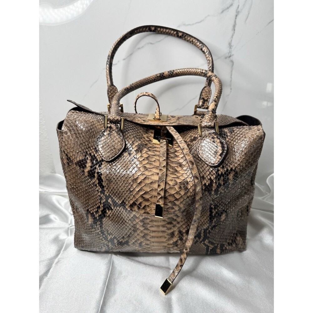 RARE 2015 Michael Kors Collection Brown Black Large Miranda Python Leather Tote